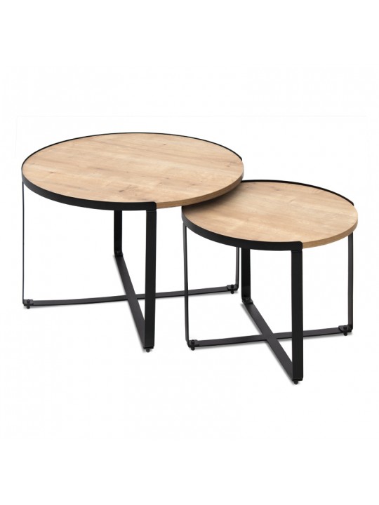 Σετ τραπεζάκια σαλονιού Davis Megapap 2τμχ. χρώμα φυσικό οξιάς 70x69x46εκ.