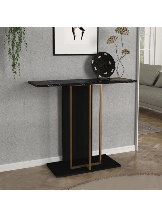 Κονσόλα Brandy Megapap χρώμα μαύρο - μαύρο εφέ μαρμάρου - χρυσό 90x29,6x76,8εκ.