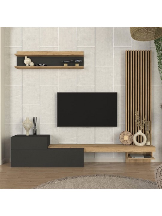 Σύνθεση τηλεόρασης Dumont Megapap χρώμα ανθρακί - sepet oak 240x36,8x200εκ.