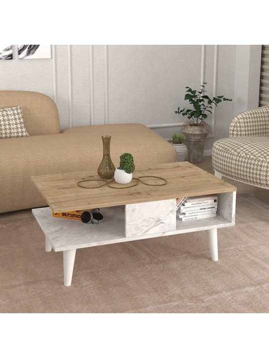 Τραπεζάκι σαλονιού Andros Megapap χρώμα sapphire oak - λευκό εφέ μαρμάρου 90x54x39,6εκ.