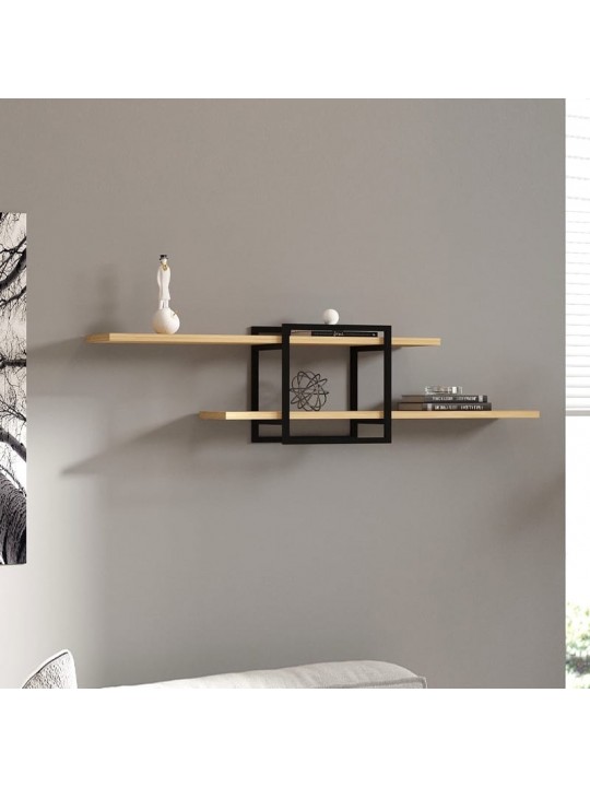 Ραφιέρα τοίχου Mone Megapap χρώμα sapphire oak - μαύρο 120x18x30εκ.