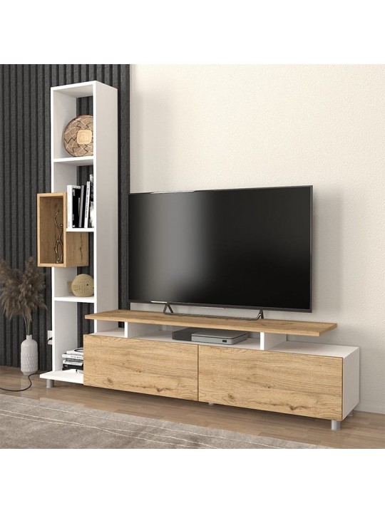 Σύνθεση τηλεόρασης Tulip Megapap χρώμα λευκό - sepet oak 160x29,5x160εκ.