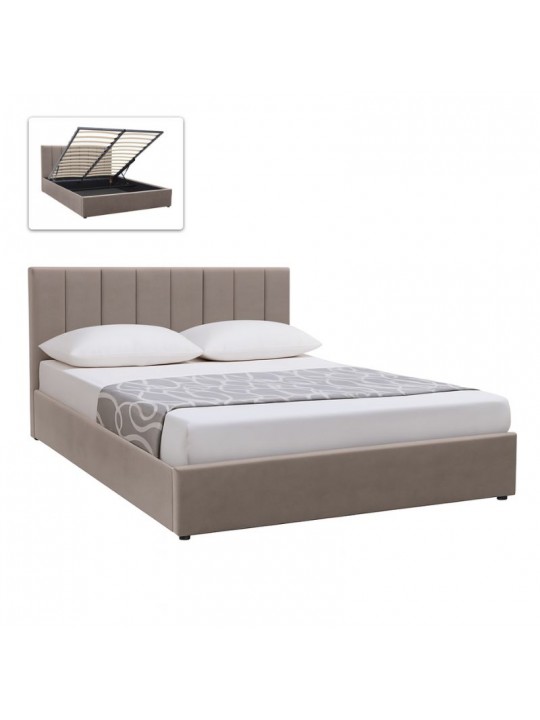 Κρεβάτι Renata Megapap υφασμάτινο με αποθηκευτικό χώρο χρώμα μπεζ 160x200εκ.