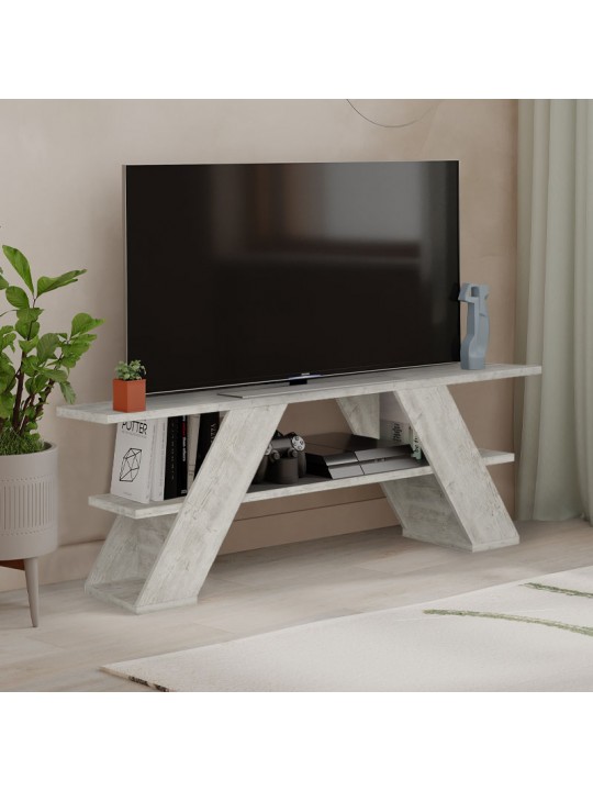 Έπιπλο τηλεόρασης Farfalla Megapap χρώμα λευκό αντικέ 120x33,5x40εκ.