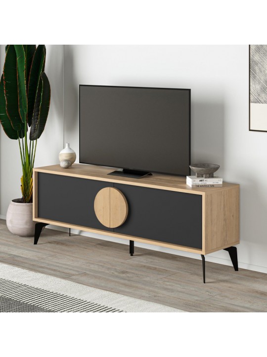 Έπιπλο τηλεόρασης Gora Megapap χρώμα sapphire oak - silky black 140x35,6x51εκ.