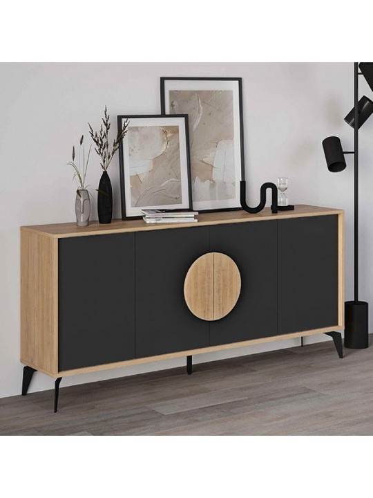 Μπουφές Gora Megapap χρώμα sapphire oak - silky black 180x40x82εκ.
