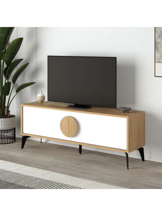 Έπιπλο τηλεόρασης Gora Megapap χρώμα sapphire oak - λευκό 140x35,6x51εκ.