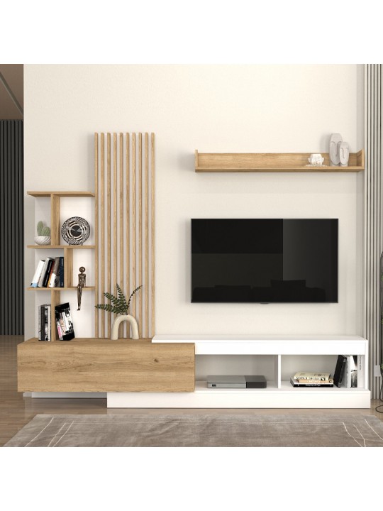 Σύνθεση τηλεόρασης Vermont Megapap χρώμα λευκό - sepet oak 240x40x192εκ.