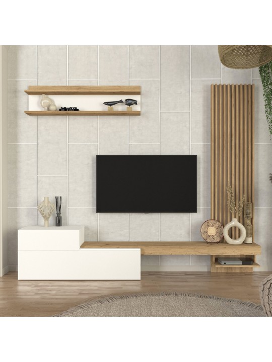 Σύνθεση τηλεόρασης Dumont Megapap χρώμα λευκό - sepet oak 240x36,8x200εκ.