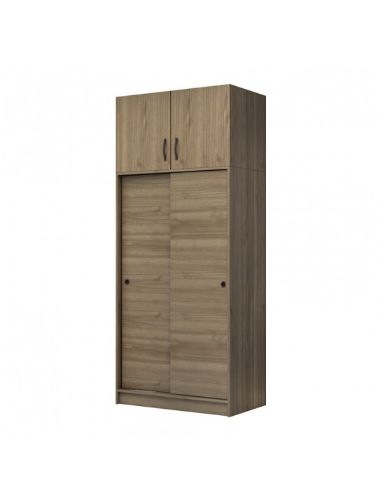 Ντουλάπα ρούχων Regio Megapap δίφυλλη συρόμενη με πατάρι χρώμα καρυδί 100x60x240εκ.