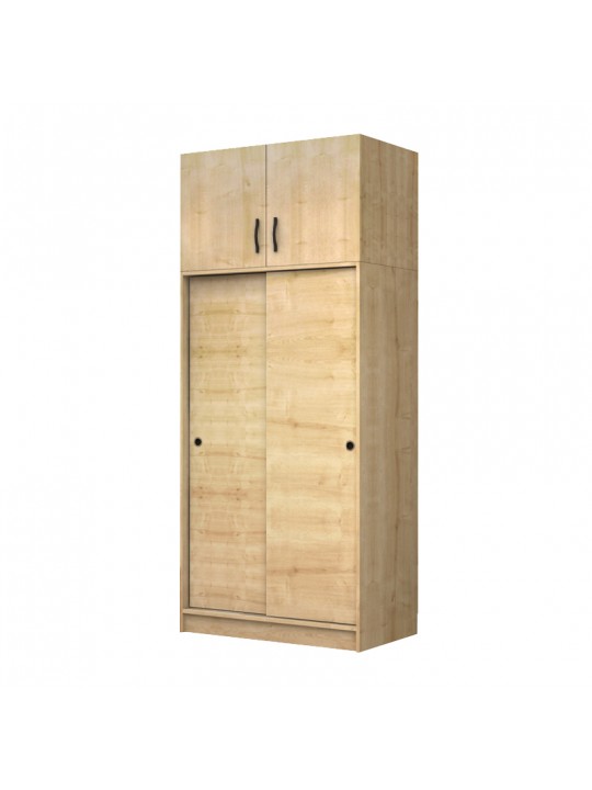 Ντουλάπα ρούχων Regio Megapap δίφυλλη συρόμενη με πατάρι χρώμα φυσικό οξιάς 100x60x240εκ.
