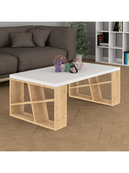 Τραπεζάκι σαλονιού Honey Megapap μελαμίνης χρώμα φυσικό οξιάς - λευκό 105x60x40εκ.