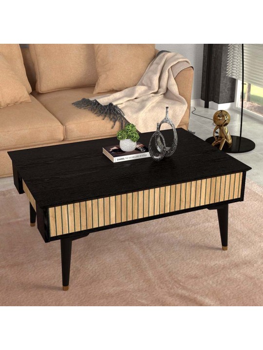 Τραπεζάκι σαλονιού Bolea Megapap χρώμα modern black - φυσικό οξιάς 90x60x38,6εκ.