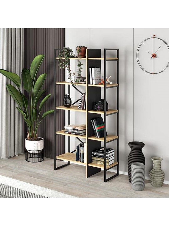 Βιβλιοθήκη Detroit Megapap χρώμα sapphire oak - silky black 87,5x35,2x175εκ.