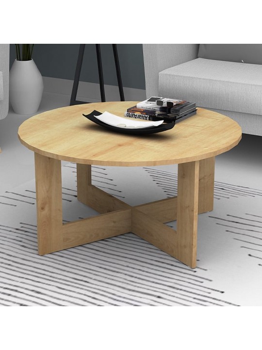 Τραπεζάκι σαλονιού Kati Megapap χρώμα φυσικό οξιάς Ø80x42εκ.