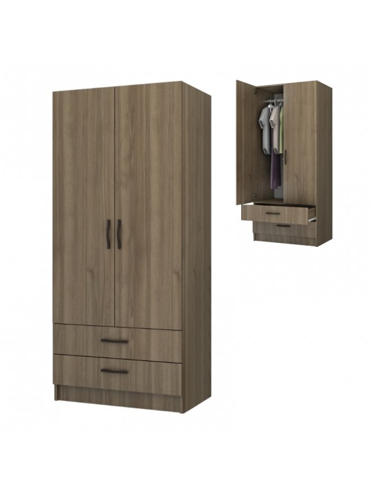 Ντουλάπα ρούχων Ricardo Megapap δίφυλλη με συρτάρια χρώμα καρυδί 80x51,8x181εκ.