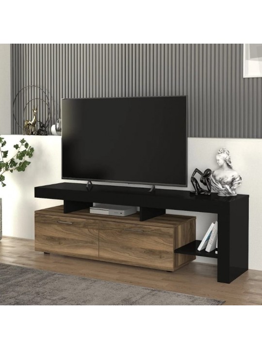 Έπιπλο τηλεόρασης Acnes Megapap χρώμα μαύρο - καρυδί 160x40x53εκ.