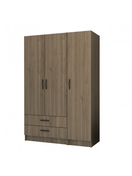 Ντουλάπα ρούχων Ricardo Megapap τρίφυλλη με συρτάρια χρώμα καρυδί 120x51,8x181εκ.