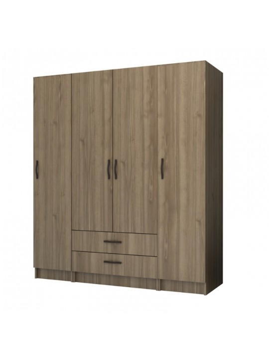 Ντουλάπα ρούχων Ricardo Megapap τετράφυλλη με συρτάρια χρώμα καρυδί 160x51,8x181εκ.