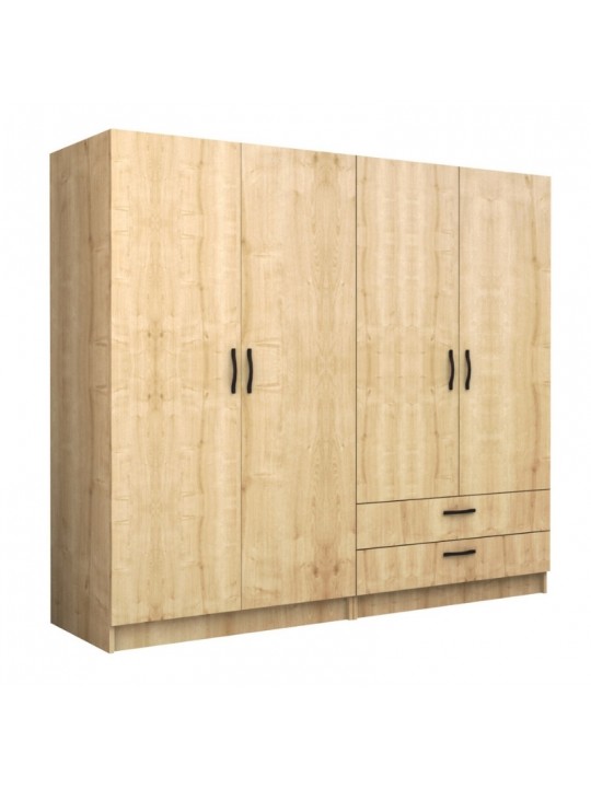 Ντουλάπα ρούχων Victoria Megapap τετράφυλλη με συρτάρια χρώμα φυσικό οξιάς 200x60x181εκ.