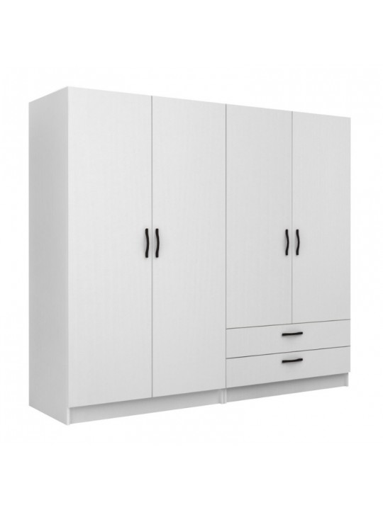 Ντουλάπα ρούχων Victoria Megapap τετράφυλλη με συρτάρια χρώμα λευκό 200x60x181εκ.