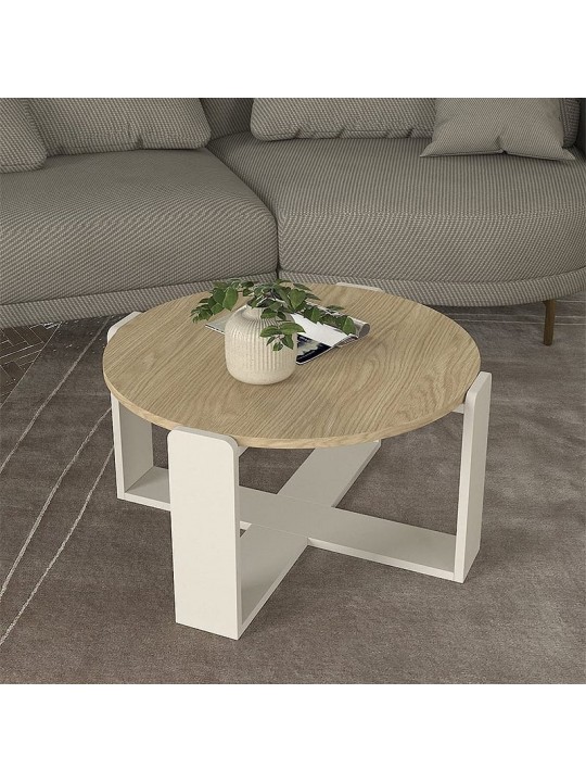 Τραπεζάκι σαλονιού Rebel Megapap χρώμα rota oak - sandstone Ø70x38εκ.