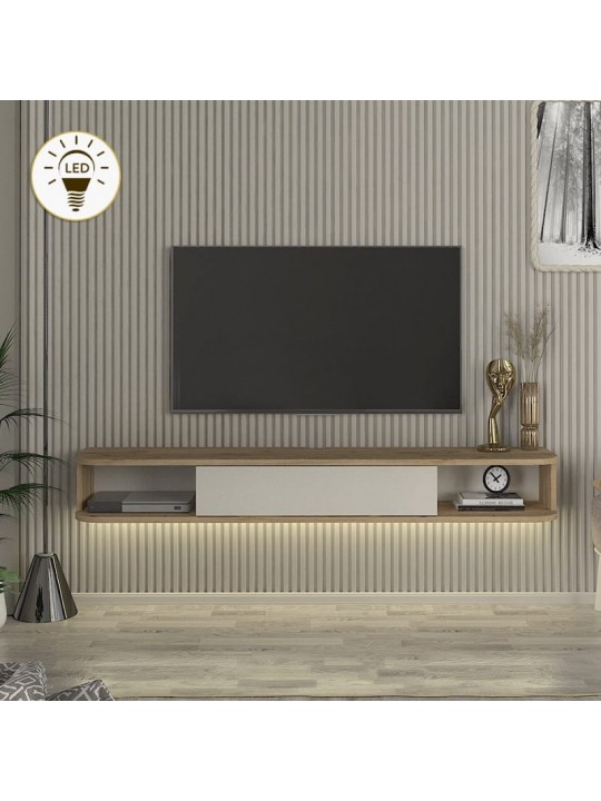 Έπιπλο τηλεόρασης επιτοίχιο Cross Megapap με LED χρώμα sepet oak - sandstone 150x29,6x19,2εκ.