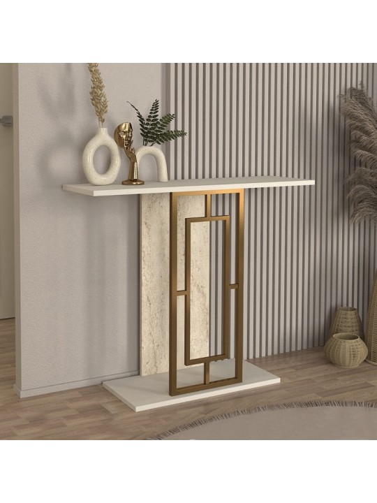 Κονσόλα Alderas Megapap χρώμα sandstone - travertine - χρυσό 90x29,6x76,8εκ.