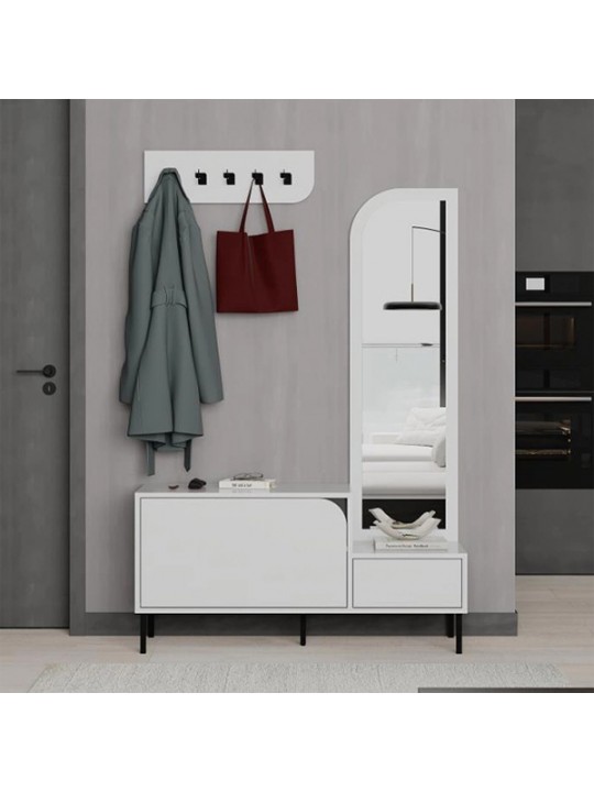 Έπιπλο εισόδου Mila Megapap με κρεμάστρα χρώμα λευκό 120x37x171,6εκ.