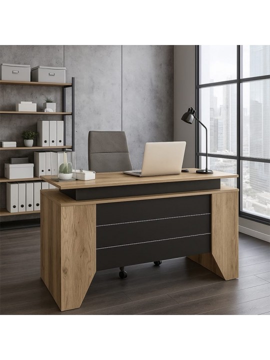 Γραφείο εργασίας Remida Megapap χρώμα sepet oak - ανθρακί 140x60x76,9εκ.
