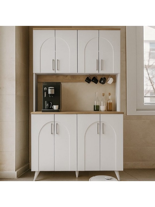 Έπιπλο κουζίνας Kalira 4 Megapap χρώμα λευκό - rota oak 120x40x196εκ.