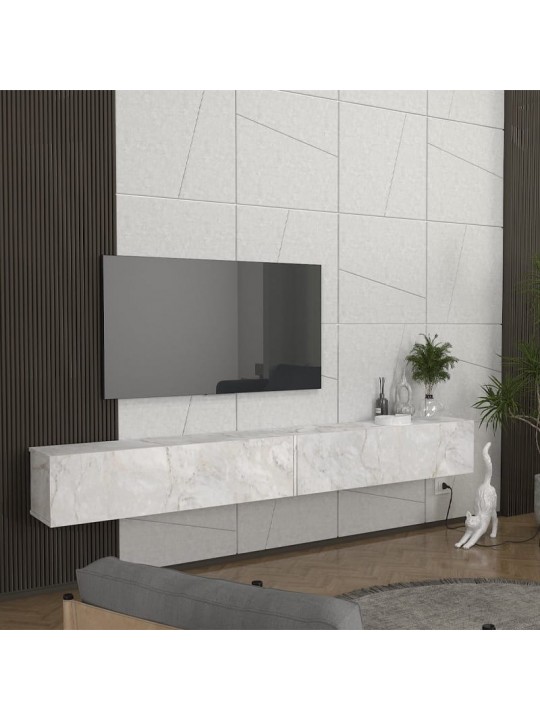 Έπιπλο τηλεόρασης επιτοίχιο Espanse Megapap χρώμα λευκό εφέ μαρμάρου 241,8x31,7x30εκ.