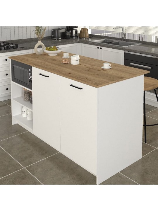 Τραπέζι - Πάγκος κουζίνας Peres Megapap χρώμα λευκό - sepet oak 150x70x91,8εκ.