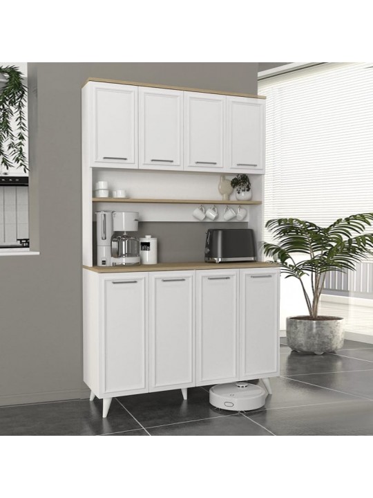 Έπιπλο κουζίνας Potter 4 Megapap χρώμα λευκό - rota oak 120x40x196,1εκ.