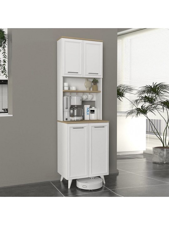 Έπιπλο κουζίνας Potter 2 Megapap χρώμα λευκό - rota oak 60x40x196,1εκ.