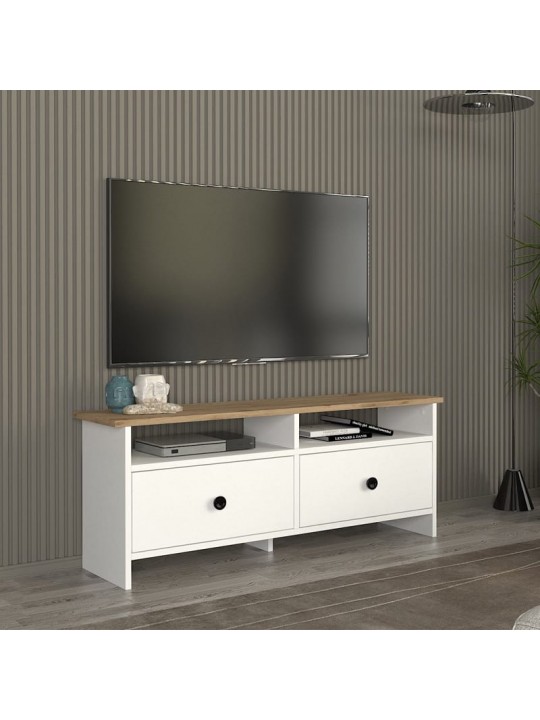 Έπιπλο τηλεόρασης Gradias Megapap χρώμα λευκό - sapphire oak 120x29,6x46,8εκ.