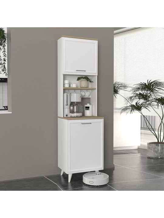 Έπιπλο κουζίνας Potter 1 Megapap χρώμα λευκό - rota oak 53,4x39,6x196,1εκ.