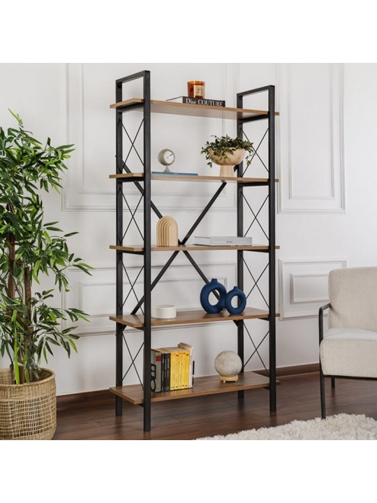 Βιβλιοθήκη Elysian Megapap χρώμα καρυδί - μαύρο 90x33,5x180εκ.