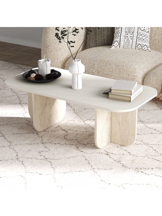 Τραπεζάκι σαλονιού Becaj Megapap χρώμα sandstone - travertine 120x60x41,4εκ.