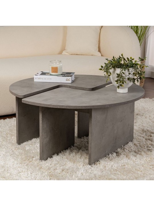 Τραπεζάκι σαλονιού σετ 2 τμχ Moira Megapap χρώμα γκρι σκυροδέματος Ø90x41εκ.