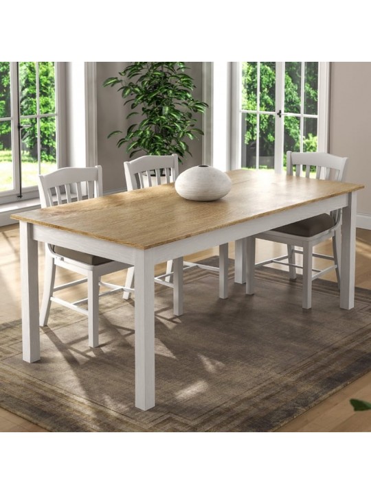 Τραπέζι Fira Megapap χρώμα λευκό - φυσικό οξιάς 180x90x78εκ.