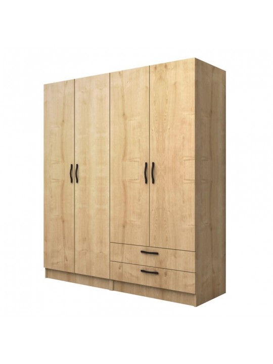 Ντουλάπα ρούχων Vivian Megapap τετράφυλλη με συρτάρια χρώμα φυσικό οξιάς 160x51,8x181εκ.