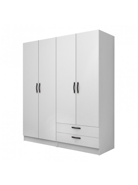 Ντουλάπα ρούχων Vivian Megapap τετράφυλλη με συρτάρια χρώμα λευκό 160x51,8x181εκ.