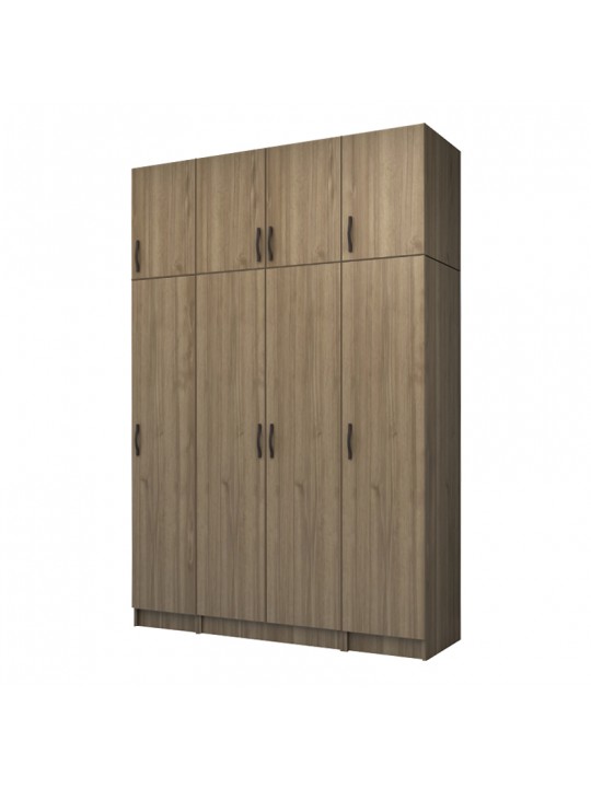 Ντουλάπα ρούχων Vivian Megapap τετράφυλλη με πατάρι χρώμα καρυδί 160x51,8x240εκ.
