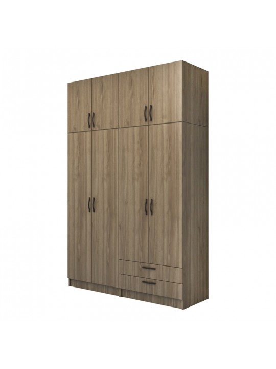 Ντουλάπα ρούχων Vivian Megapap τετράφυλλη με πατάρι και συρτάρια χρώμα καρυδί 160x51,8x240εκ.