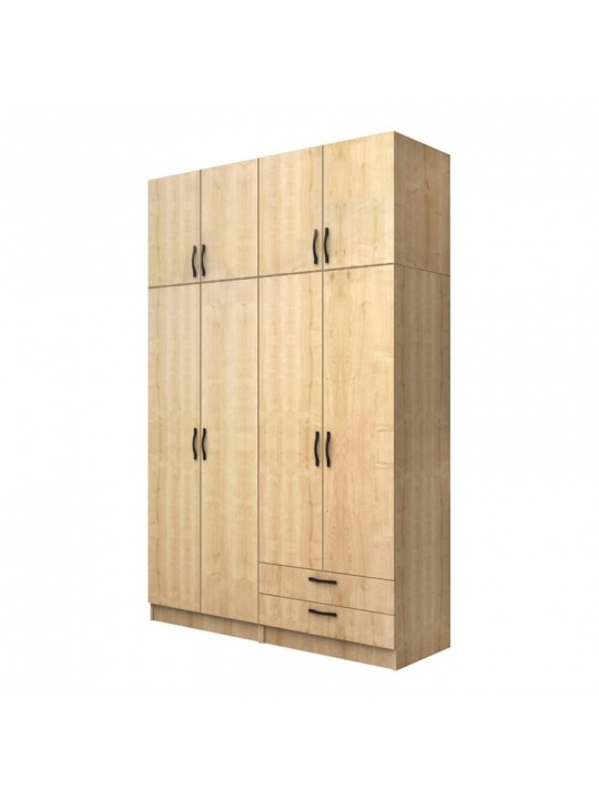 Ντουλάπα ρούχων Vivian Megapap τετράφυλλη με πατάρι και συρτάρια χρώμα φυσικό οξιάς 160x51,8x240εκ.