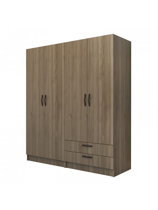 Ντουλάπα ρούχων Vivian Megapap τετράφυλλη με συρτάρια χρώμα καρυδί 160x51,8x181εκ.