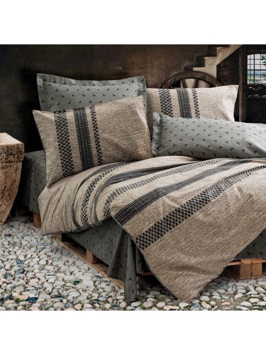 Σετ παπλωματοθήκη Arlo Cotton Box 4 τμχ Διπλή (200x220) χρώμα καφέ - γκρι