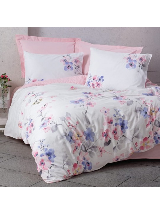 Σετ παπλωματοθήκη Jayda Cotton Box 3 τμχ Μονή (160x220) χρώμα ροζ - λευκό