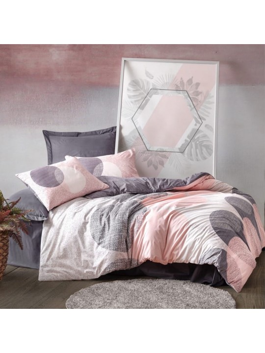 Σετ παπλωματοθήκη Leron Cotton Box 4 τμχ Διπλή (200x220) χρώμα γκρι